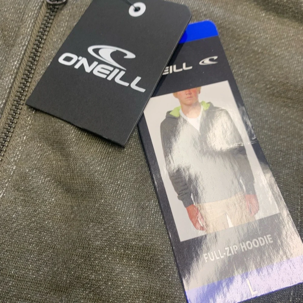 O'Neill Olive Green Zip-Up Hoodie with Lime Green Lining